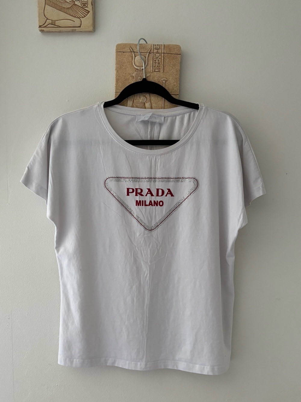 Prada White Short Sleeve Tee with Red Milano Logo